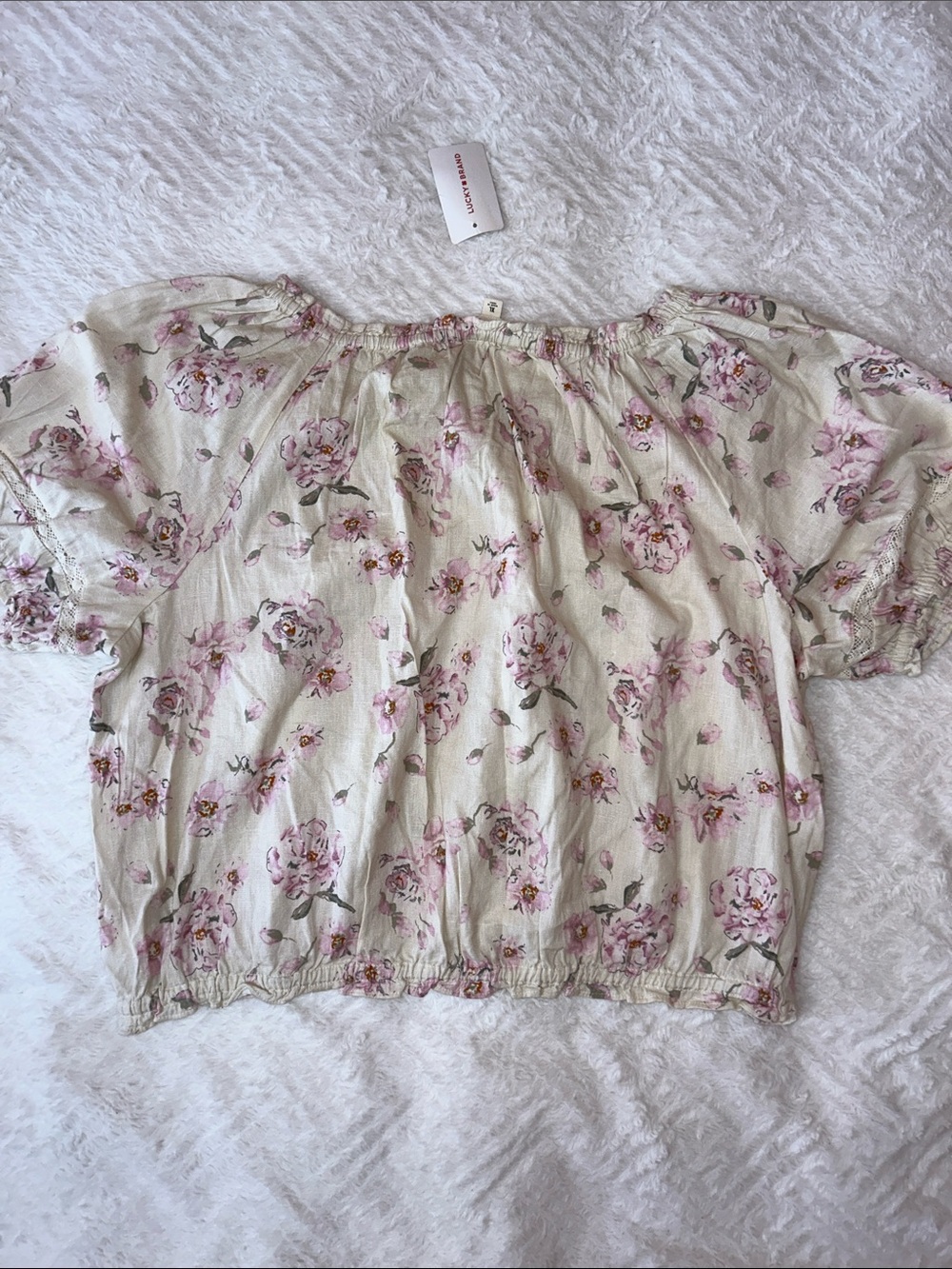 Lucky Brand Cream Floral Off-Shoulder Blossom Crop Top - Picture 11 of 12